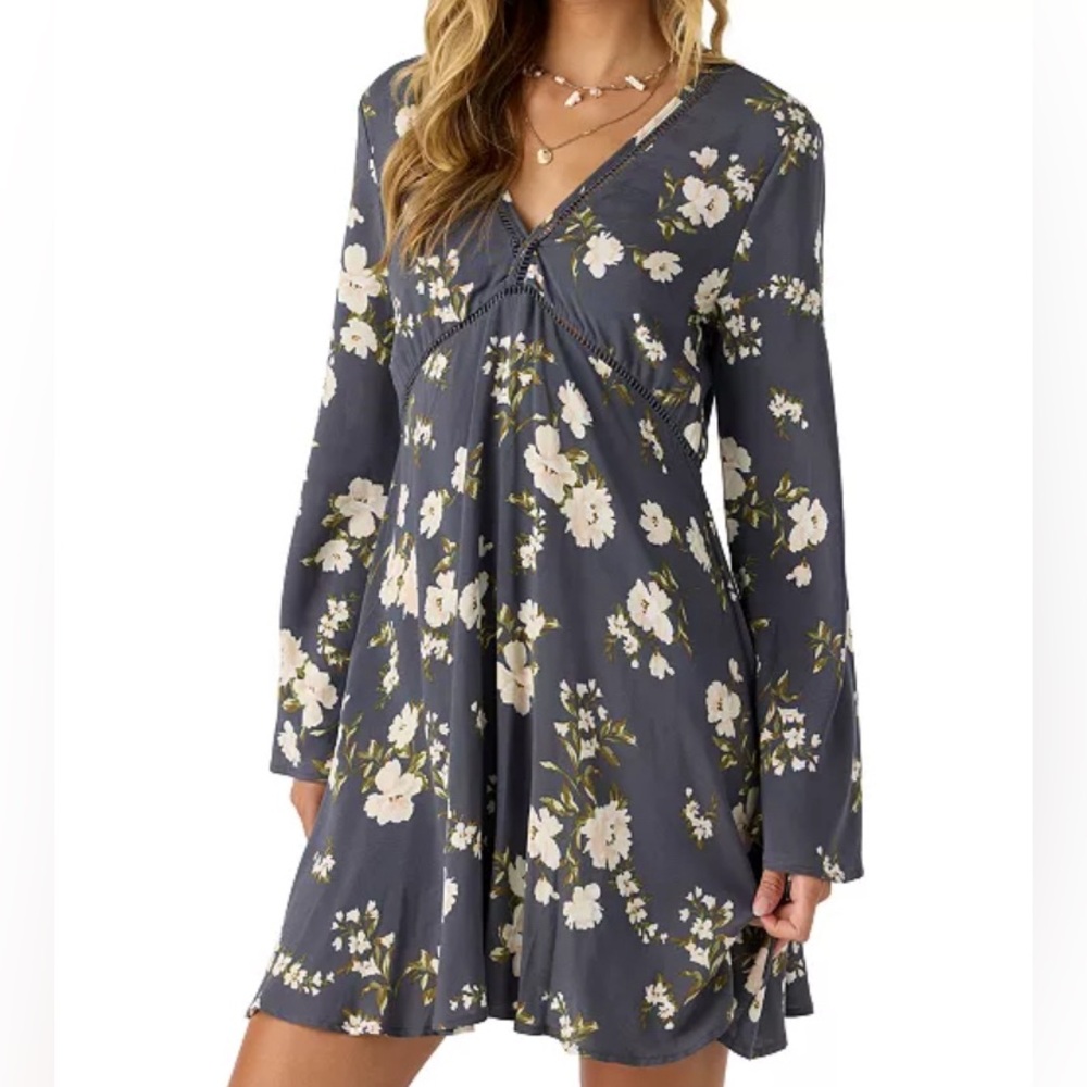 NWT O'Neill Stevie long-sleeve mini dress with a floral print